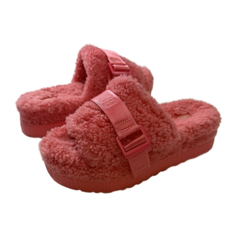 UGG Fuzzita Pink Sheepskin Platform Slide Slippers 1113475 Womens 9